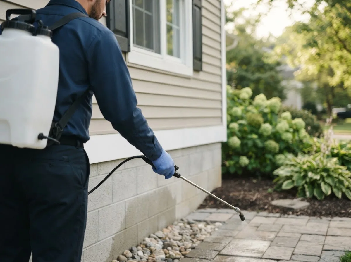 Pest control technician inspecting a home in Fairview Heights, IL